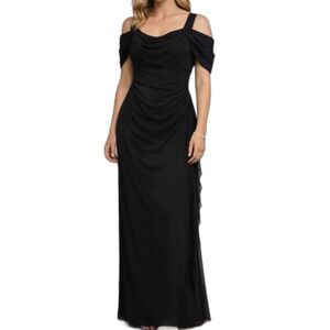 Alex Evenings Black Cold-Shoulder Ruched Maxi Dress